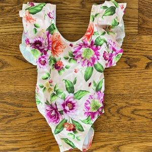 Janie and jack floral ruffle shoulder swimsuit - Size 12-18 month